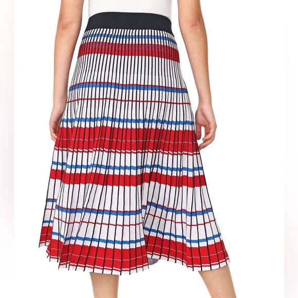 Banana Republic Pleated Knit Midi Skirt in Blue White & Red Stripes - Picture 4 of 8